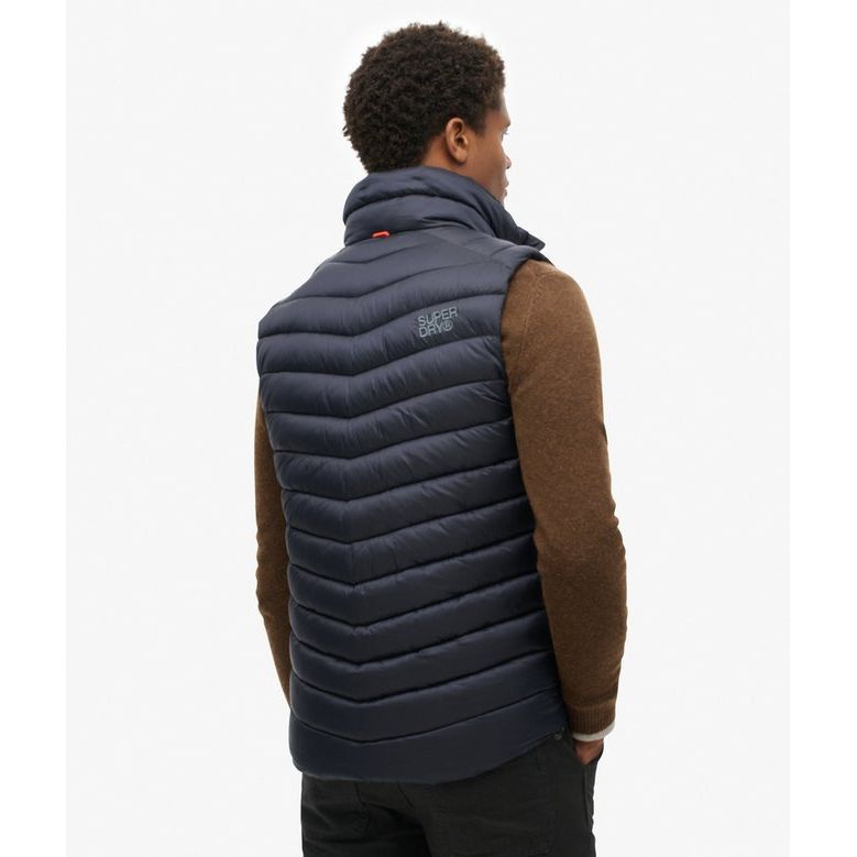 Back view of navy Superdry Fuji Sport Padded Gilet with horizontal quilting and slim fit.