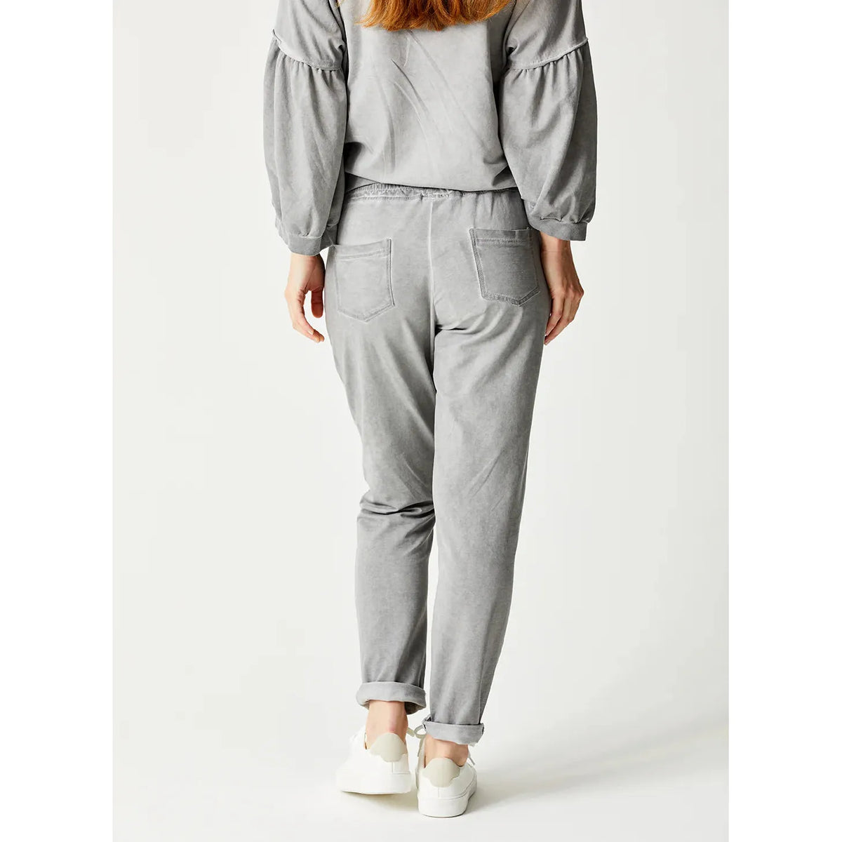 Stylish Suzy D Bailey Vintage Wash Side Zip Jogger, featuring zipped pockets and a chic turn-up hem for ultimate comfort.