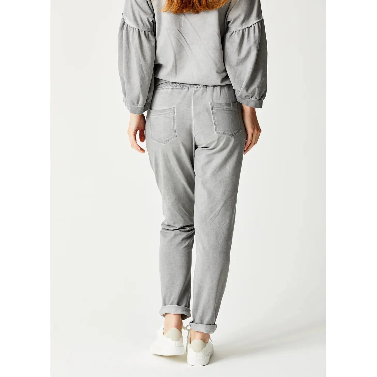 Stylish Suzy D Bailey Vintage Wash Side Zip Jogger, featuring zipped pockets and a chic turn-up hem for ultimate comfort.