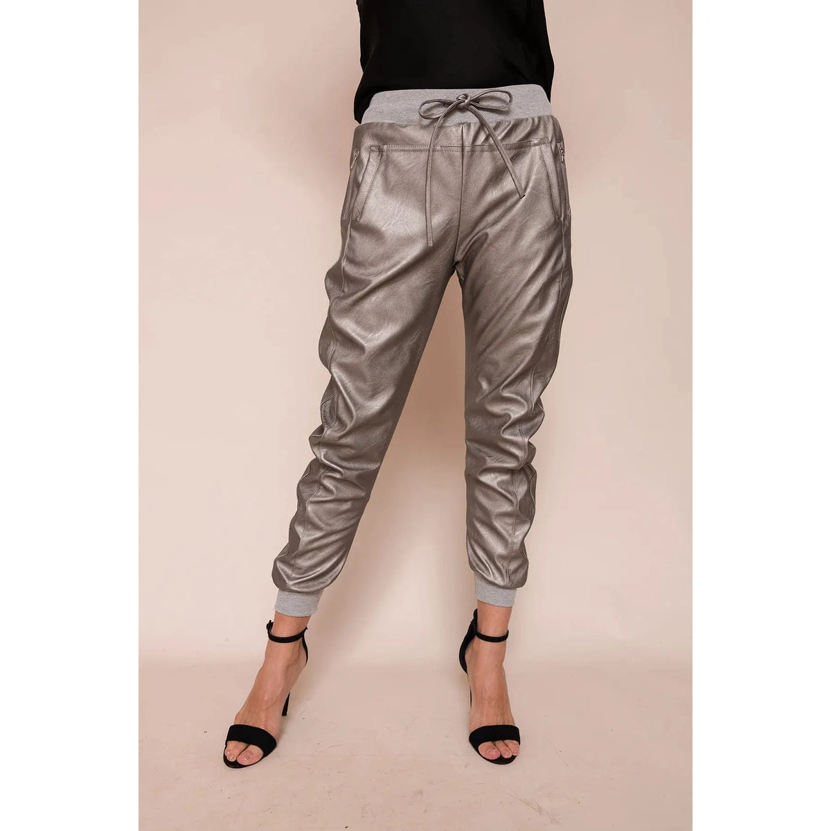 Suzy D Metallic Grey / XS Suzy D Vegan Leather Joggers
