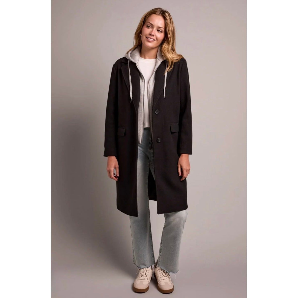Tribal Knit Car Coat with Fooler Hoodie