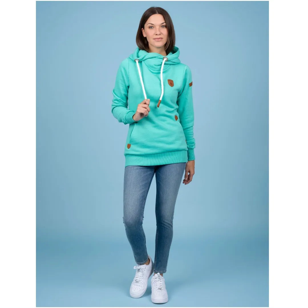 Wanakome Artemis Hoodie navy on a model with white drawstrings and front pockets.