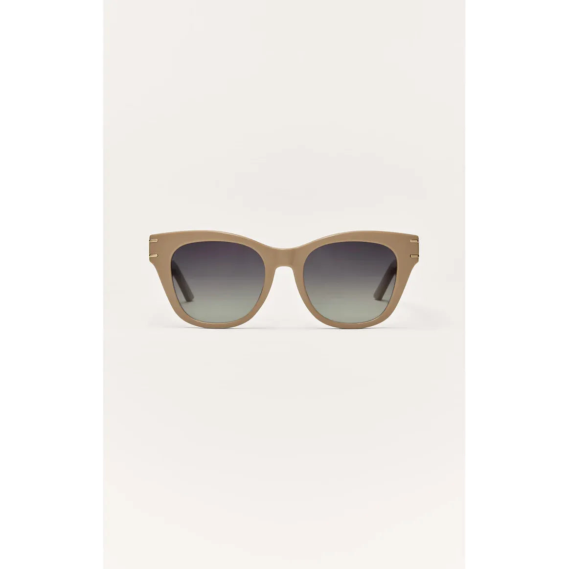 Z Supply Front Row sunglasses with an oversized tan frame, round lenses, and metal accents.