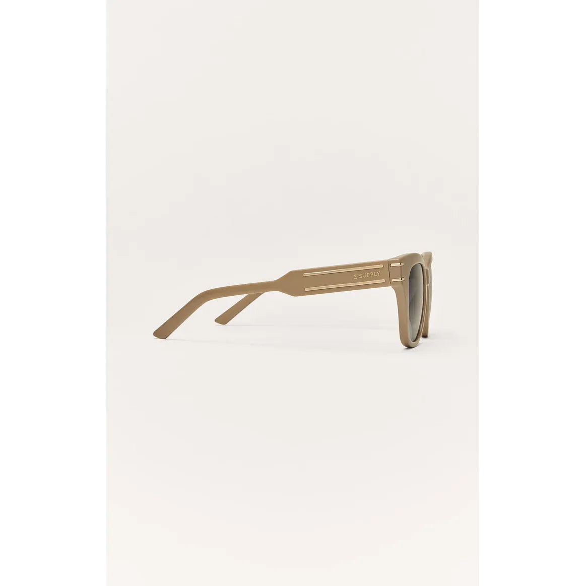Z Supply Front Row sunglasses: oversized tan injected nylon frame, round polarized lenses, UV protection.