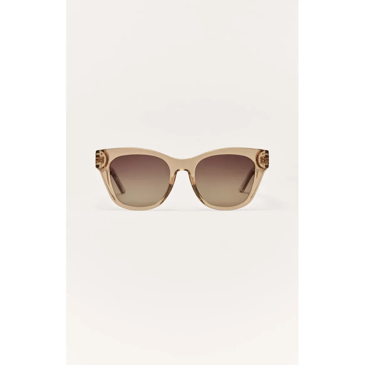 Z Supply Front Row sunglasses with oversized translucent beige frame, round gradient brown lenses, metal accents.