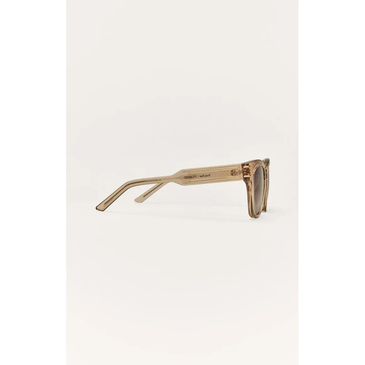 Z Supply Front Row sunglasses with tan injected nylon frame, round lenses, metal accents, polarized UV protection.