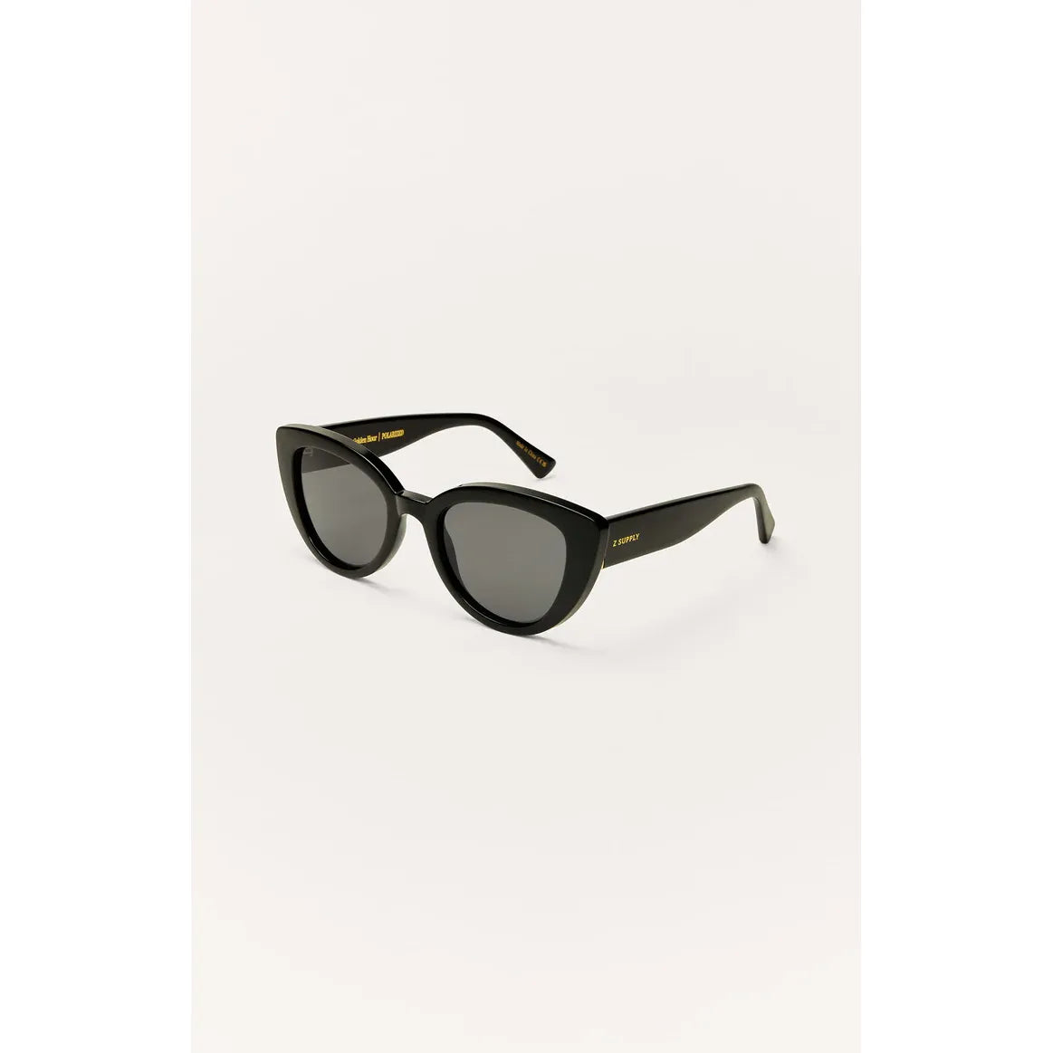 Z Supply Golden Hour sunglasses in a black cat-eye frame with polarized lenses.