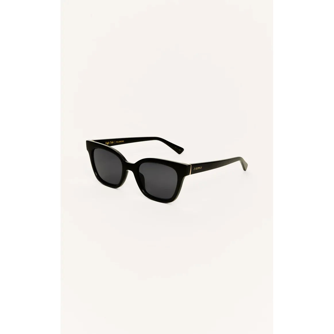 Z Supply High Tide sunglasses, black small-sized square frames, polarized lenses, nylon frame, 100% UV protection.