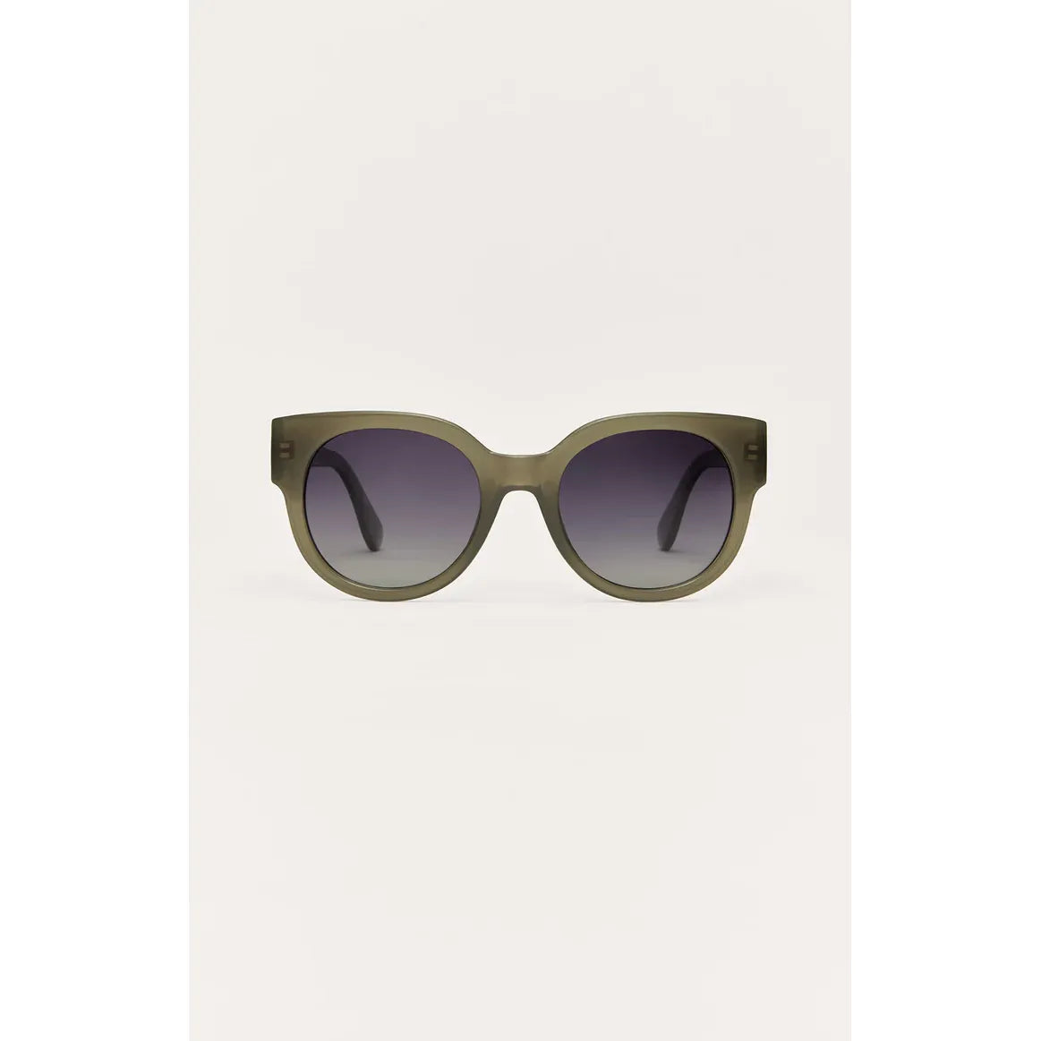 Z Supply Lunch Date sunglasses - olive frame, gradient purple lenses, medium fit, rectangular-friendly, UV protection.