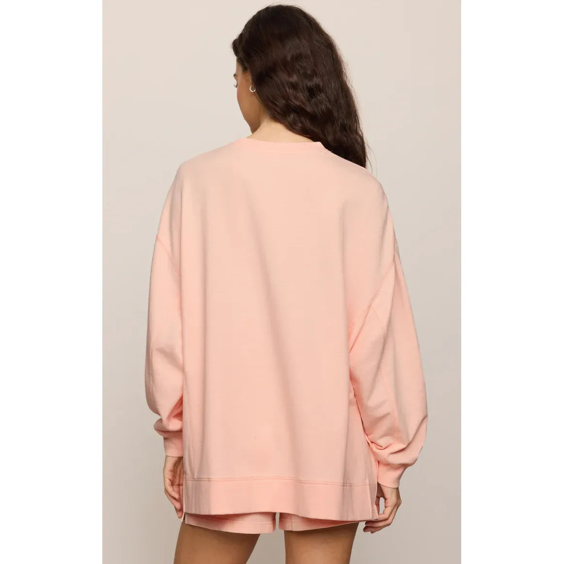 Z Supply Modern Weekender Sweatshirt in blush pink, oversized crewneck, back view.