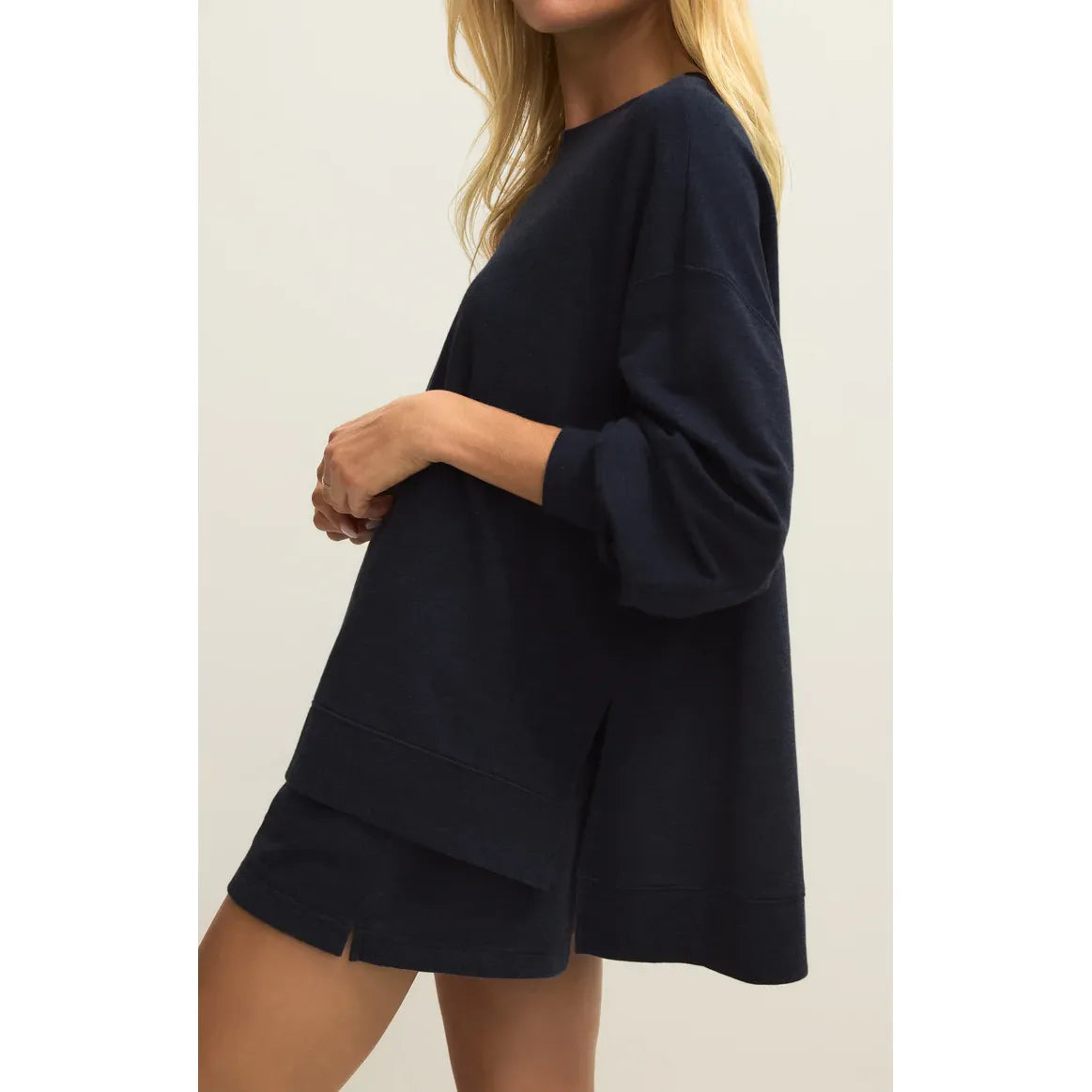 Navy Z Supply Modern Weekender Sweatshirt with relaxed, oversized fit and long sleeves.