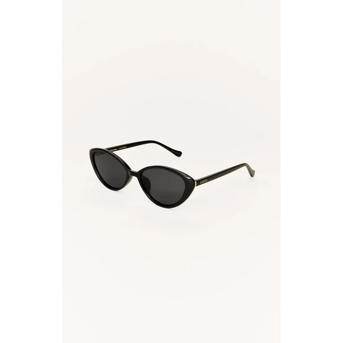 Z Supply Nouveau Sunglasses: black cat-eye frames, polarized lenses, medium fit for rectangular faces.