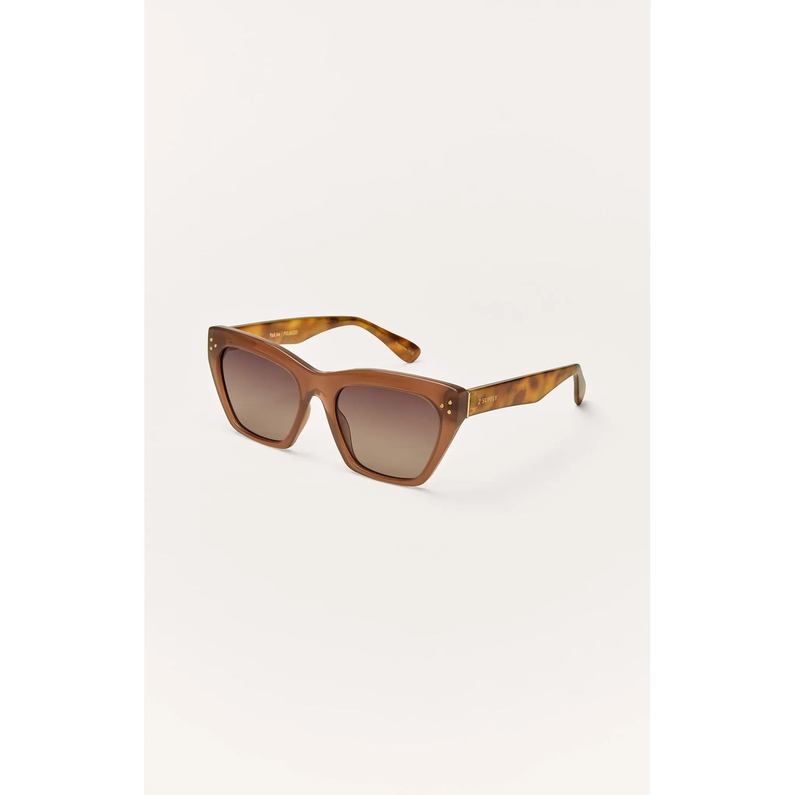 Z Supply Park Avenue sunglasses in tortoise frame, gradient polarized lenses, injected nylon frame, medium fit
