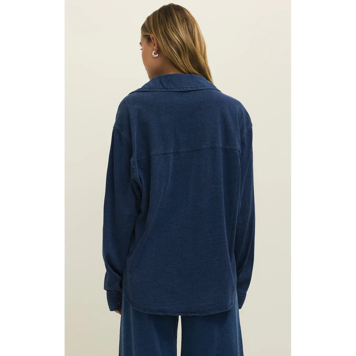 Z Supply Reese Jersey Button Up in Indigo
