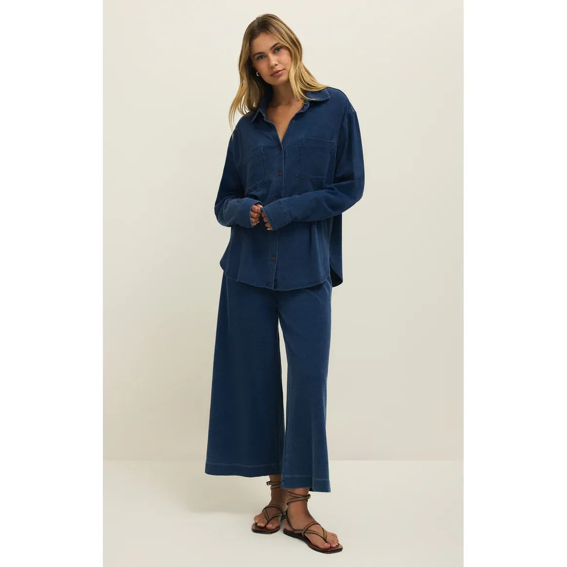 Z Supply Reese Jersey Button Up in Indigo