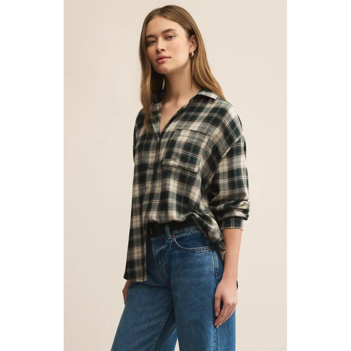 Z Supply River Plaid Button Up in Garland Green