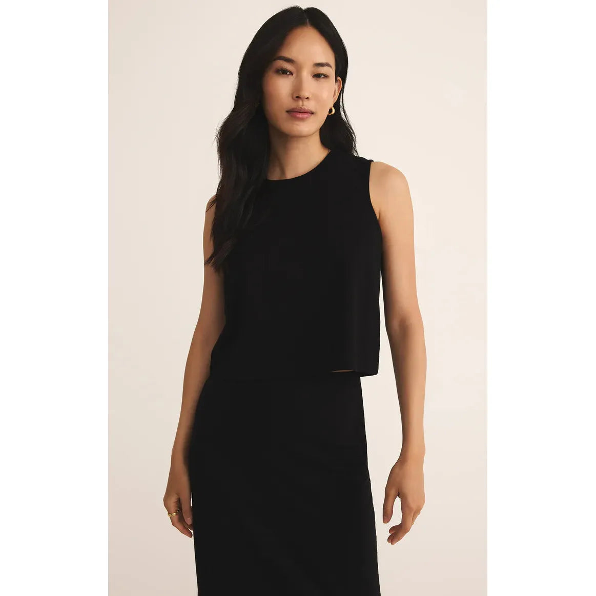 Z Supply Sloane Muscle Jersey Tank in true black, featuring a relaxed fit and soft, lightweight cotton for everyday wear.