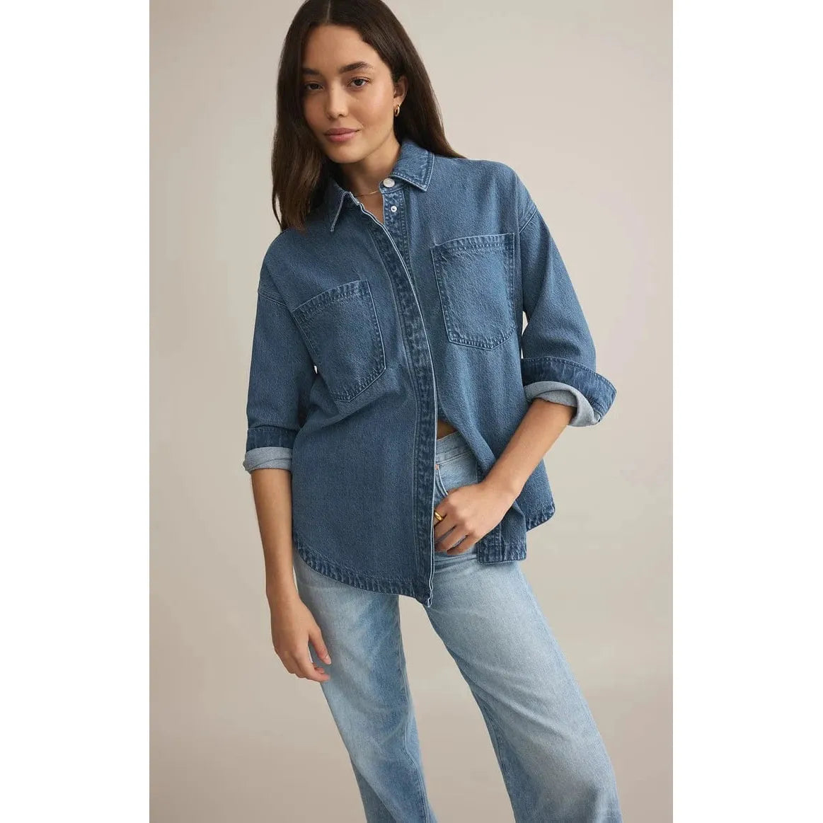 Elevate your style with the Z Supply All Day Knit Denim Jacket, featuring a soft French terry fabric for comfort.