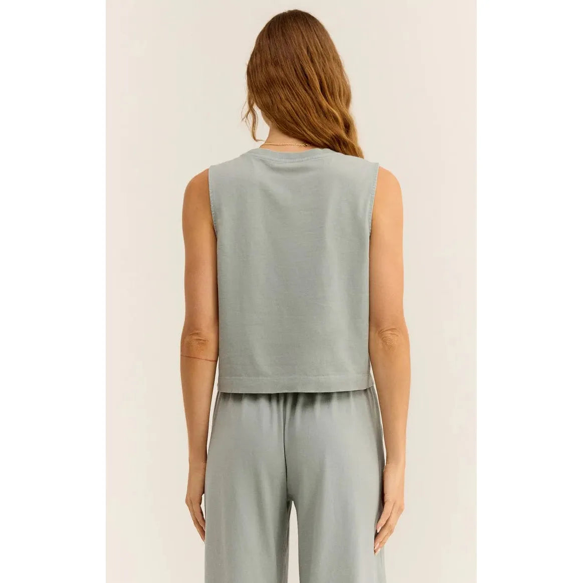 Back view of the Z Supply Sloane Muscle Jersey Tank, featuring a relaxed fit and soft cotton fabric, perfect for daily wear.