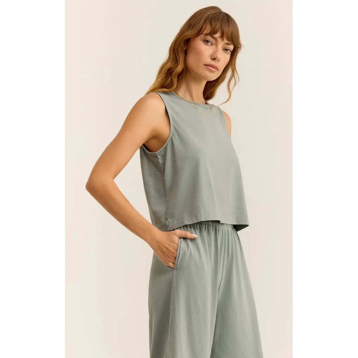 Stylish Z Supply Sloane Muscle Jersey Tank in Harbour Gray, perfect for a relaxed, everyday look.
