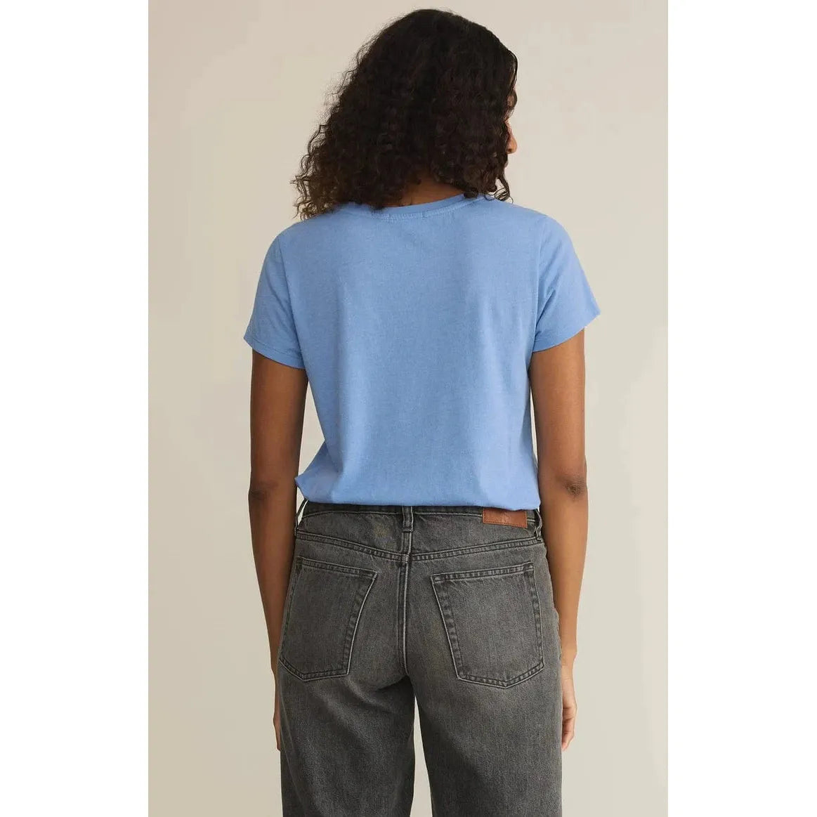 Z Supply Anywhere Scoop Tee in blue, featuring a cozy fit and soft jersey knit for everyday comfort.