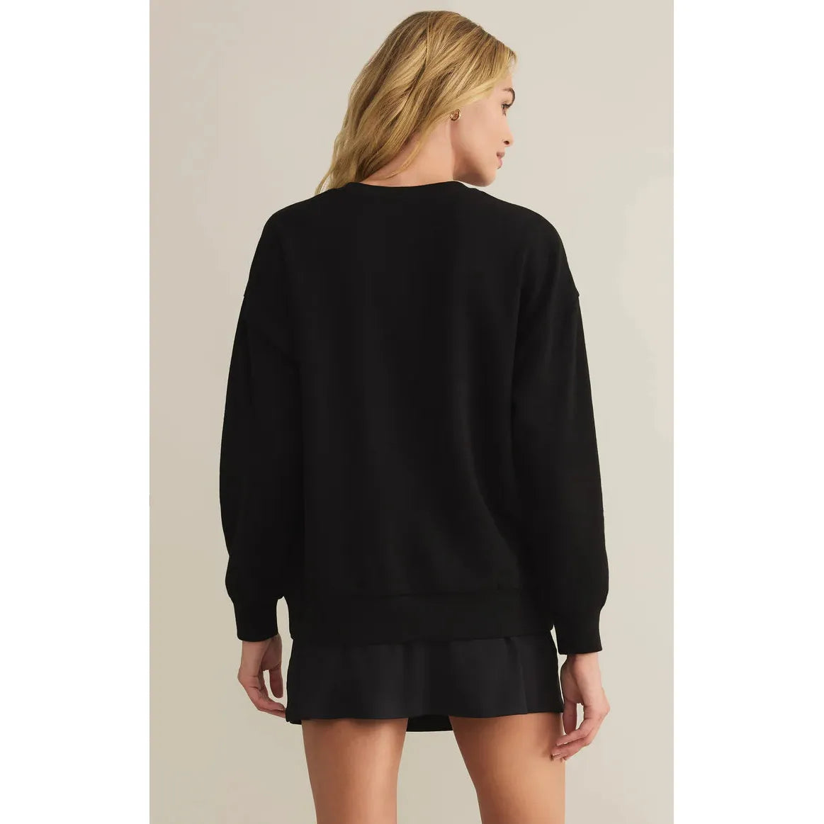 Stylish Z Supply Pickled Sweat Shirt in black, featuring an embroidered "Pickled" design for ultimate comfort.