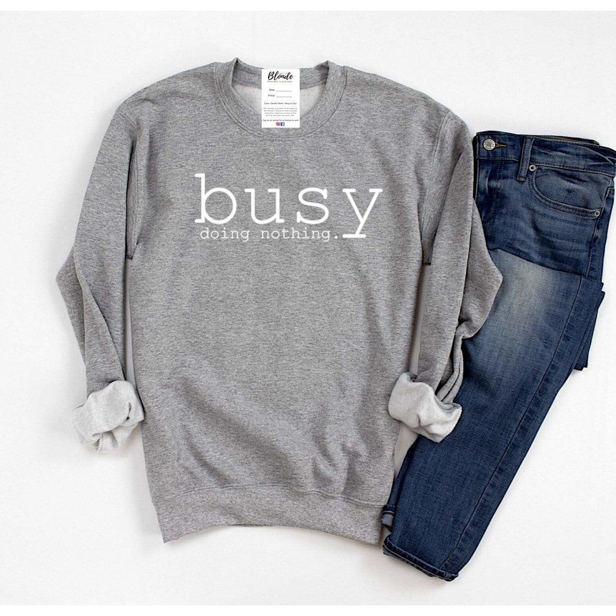 Blonde Ambition GREY-WHITE / S Busy Doing Nothing Crew Sweatshirt