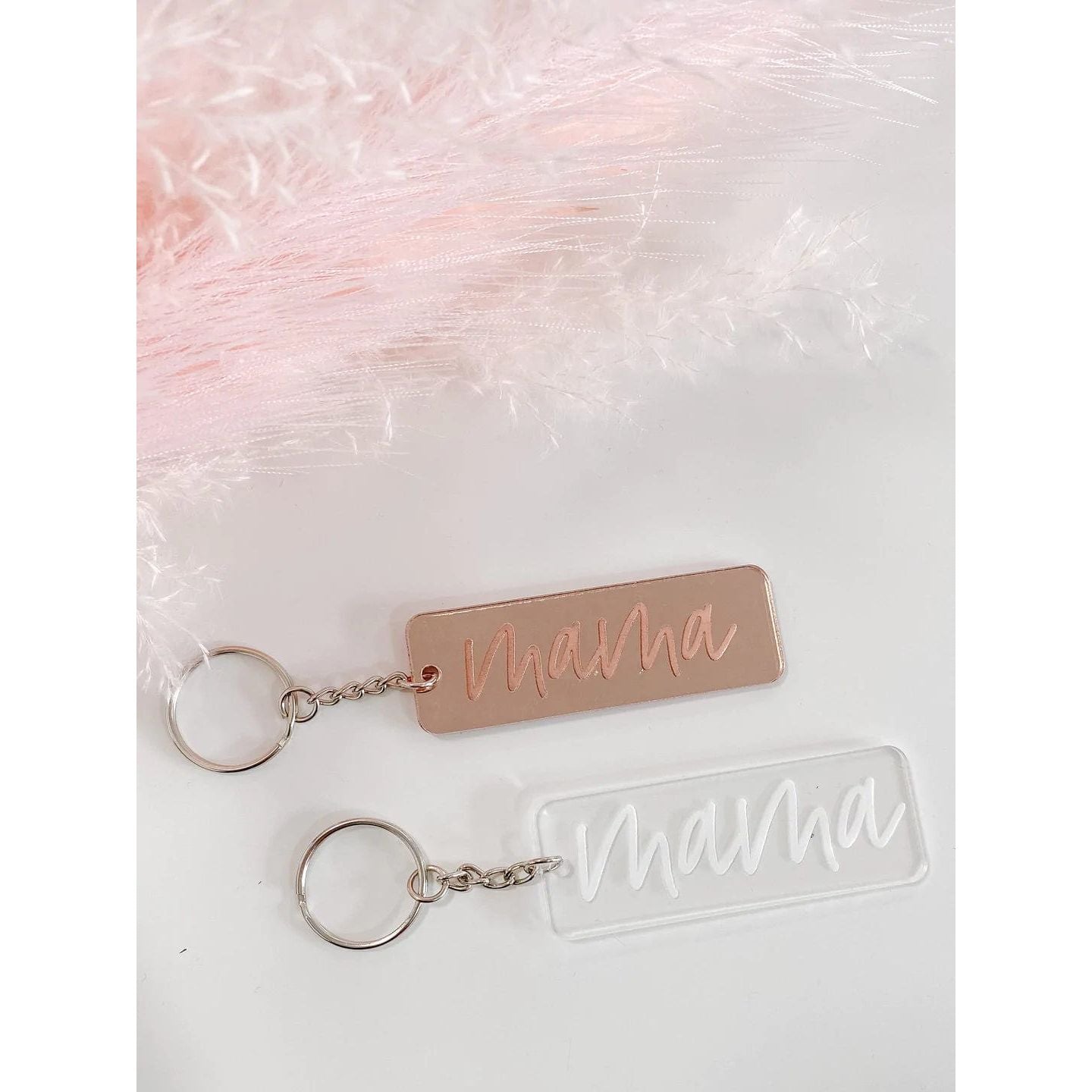 Blonde Ambition Mama Script Engraved Rectangle Keychain