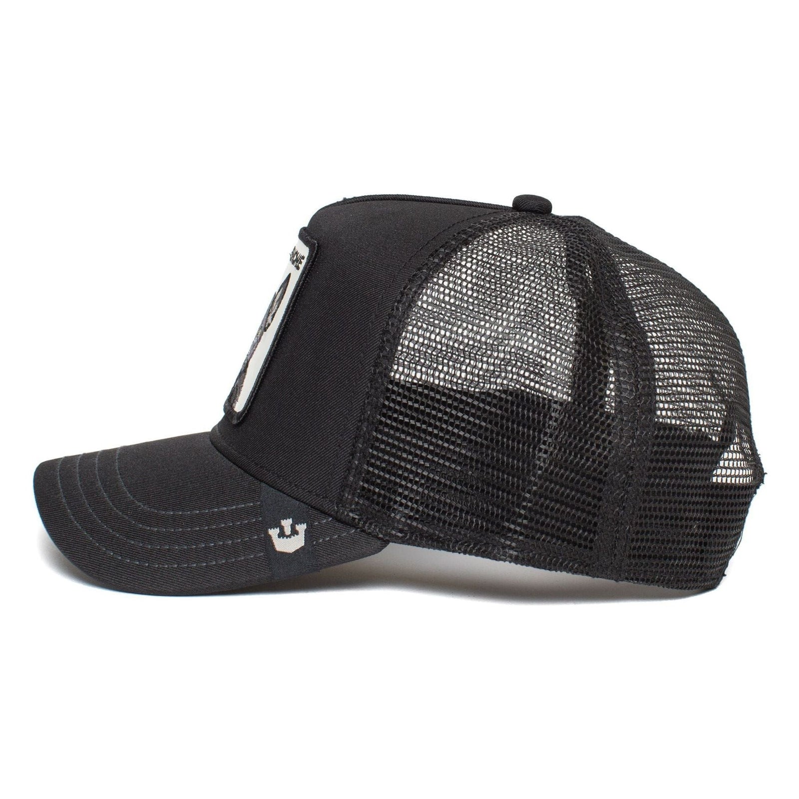 Goorin Frenchie Trucker Hat by Goorin Bros. Black-on-black embroidered patch, monochrome mesh-back trucker.