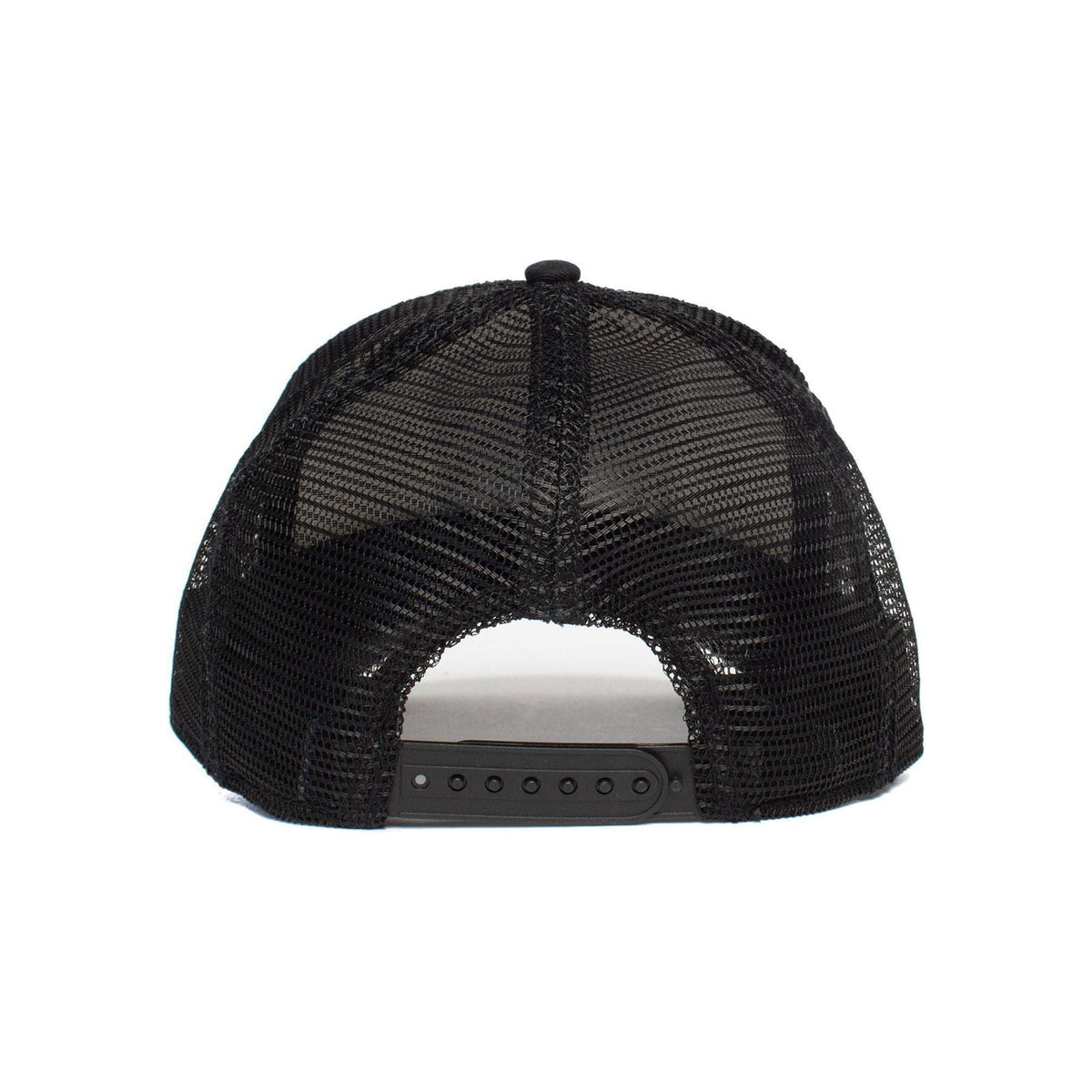 Goorin Frenchie Trucker Hat from Goorin Bros. Black-on-black embroidered patch; sleek monochrome mesh-back trucker.