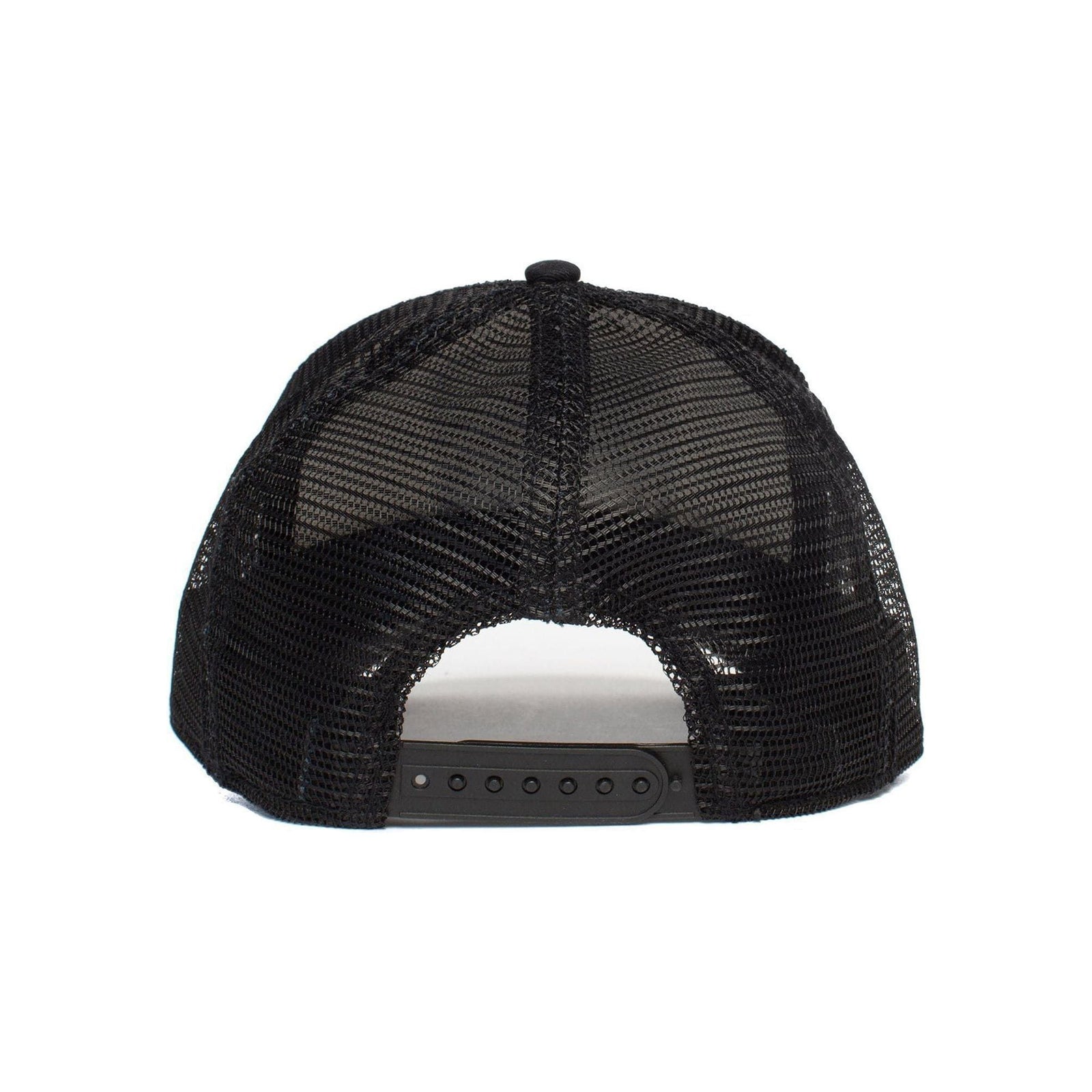 Goorin Frenchie Trucker Hat from Goorin Bros. Black-on-black embroidered patch; sleek monochrome mesh-back trucker.