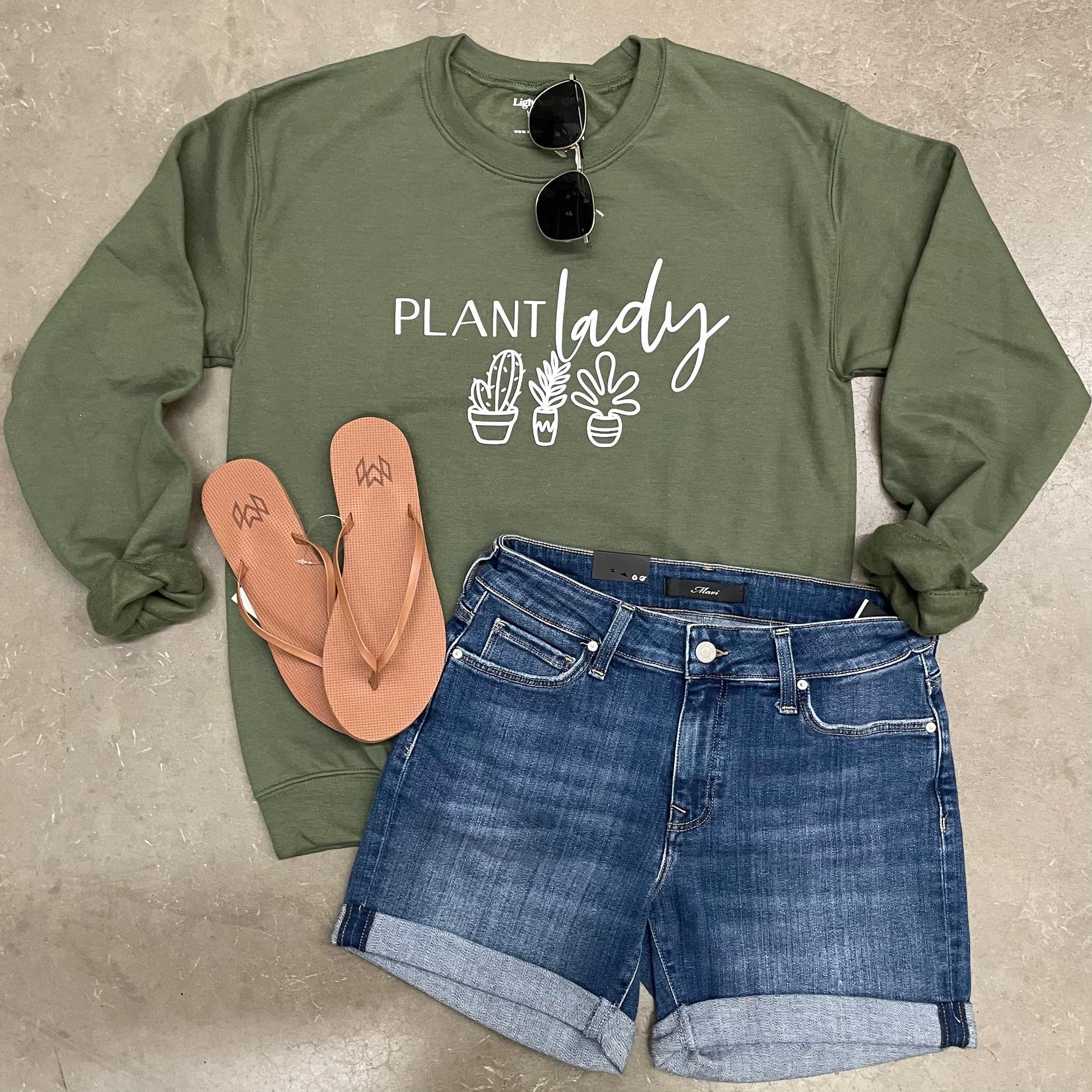 Light and Shine OLIVE / S Plant Lady Sweatshirt