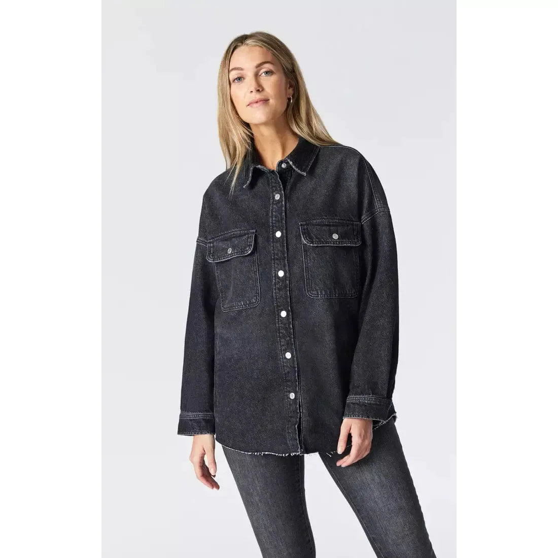 Oversized black online denim shirt