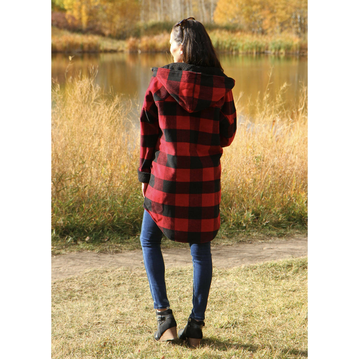 Plaid red and hot sale black jacket