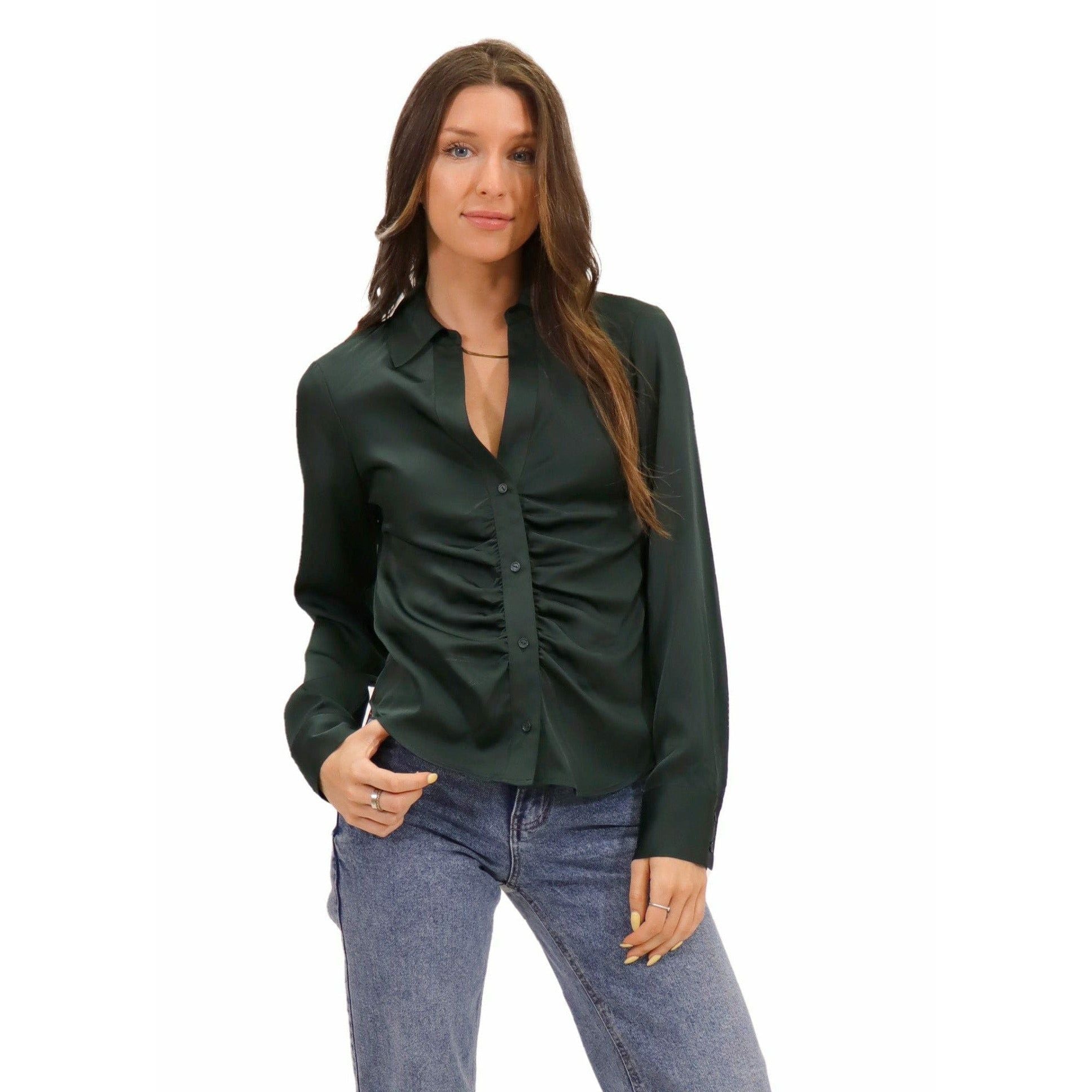 RD Riley Satin Ruched Front Blouse