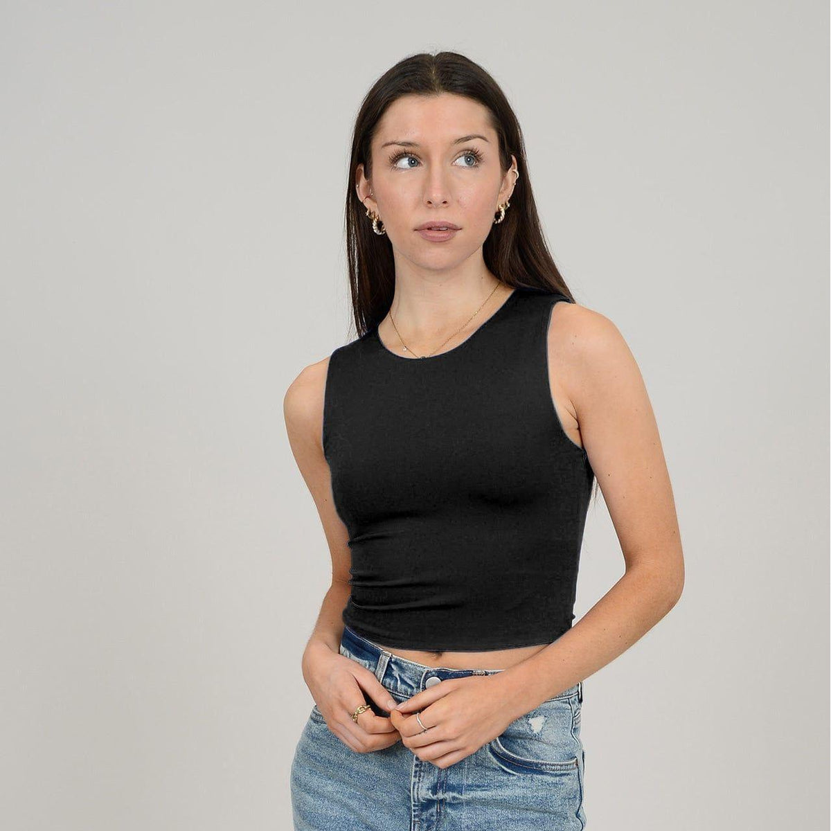 RD Black / XS Second Skin Roxanna Crew Neck Tank Top